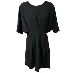 Showpo Dress LBD Stretch Women Size 6 Black Short Cuffed Sleeves Pleats Lined